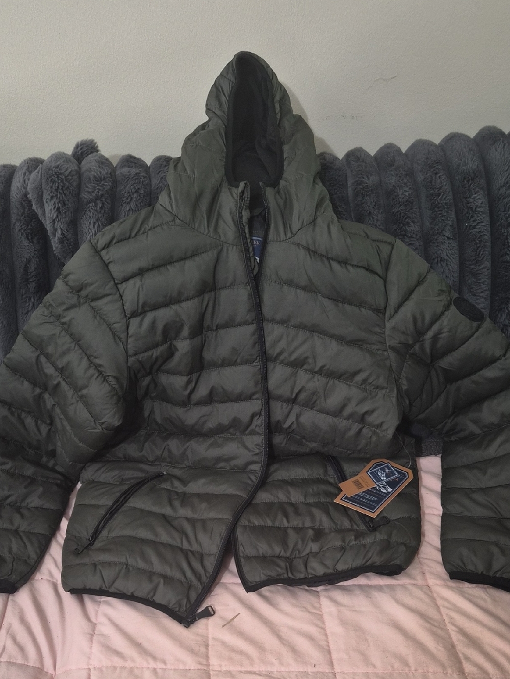 Men's Olive Green Quilted Bass Creek Hooded Jacket